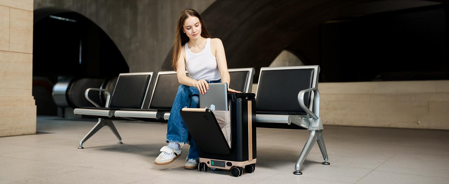 【TSA-Approved】Electric Suitcase Scooter, Electric Riding Luggage with 250W Motor, Removable 95.7Wh Battery (Pressure-Resistant & Explosion-Proof) | 38L Storage, Ultra-Lightweight 13.2LBS, Adjustable Speed 2.5-8MPH, Hard Shell Spinner Suitcase with TSA Loc