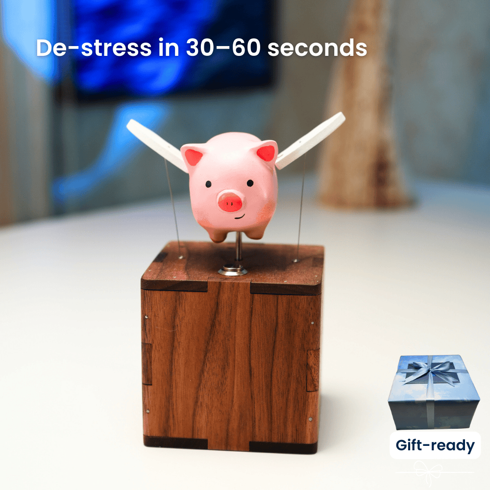 Handcrafted Wooden Angel Pig Automaton