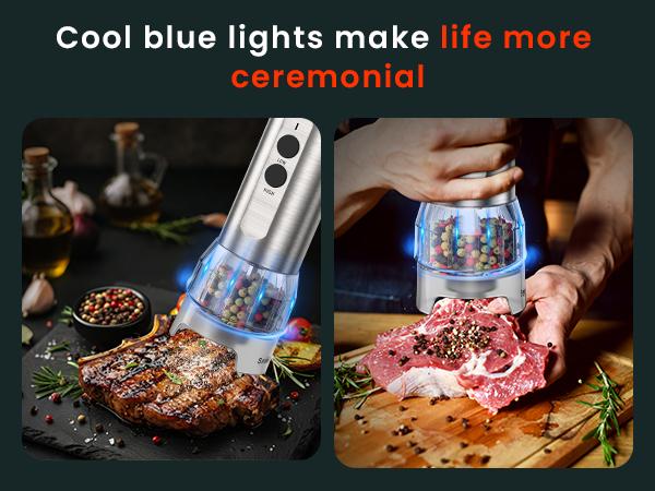 ODIFORGO Electric Salt and Pepper Grinder Set, 2026 New Upgrade, USB Rechargeable Automatic Pepper Mill, 3 Large Capacity Quick-Switch Silos, Adjustable Coarseness, Stainless Steel BBQ Grill Kitchen Gadget with LED Light summerwins
