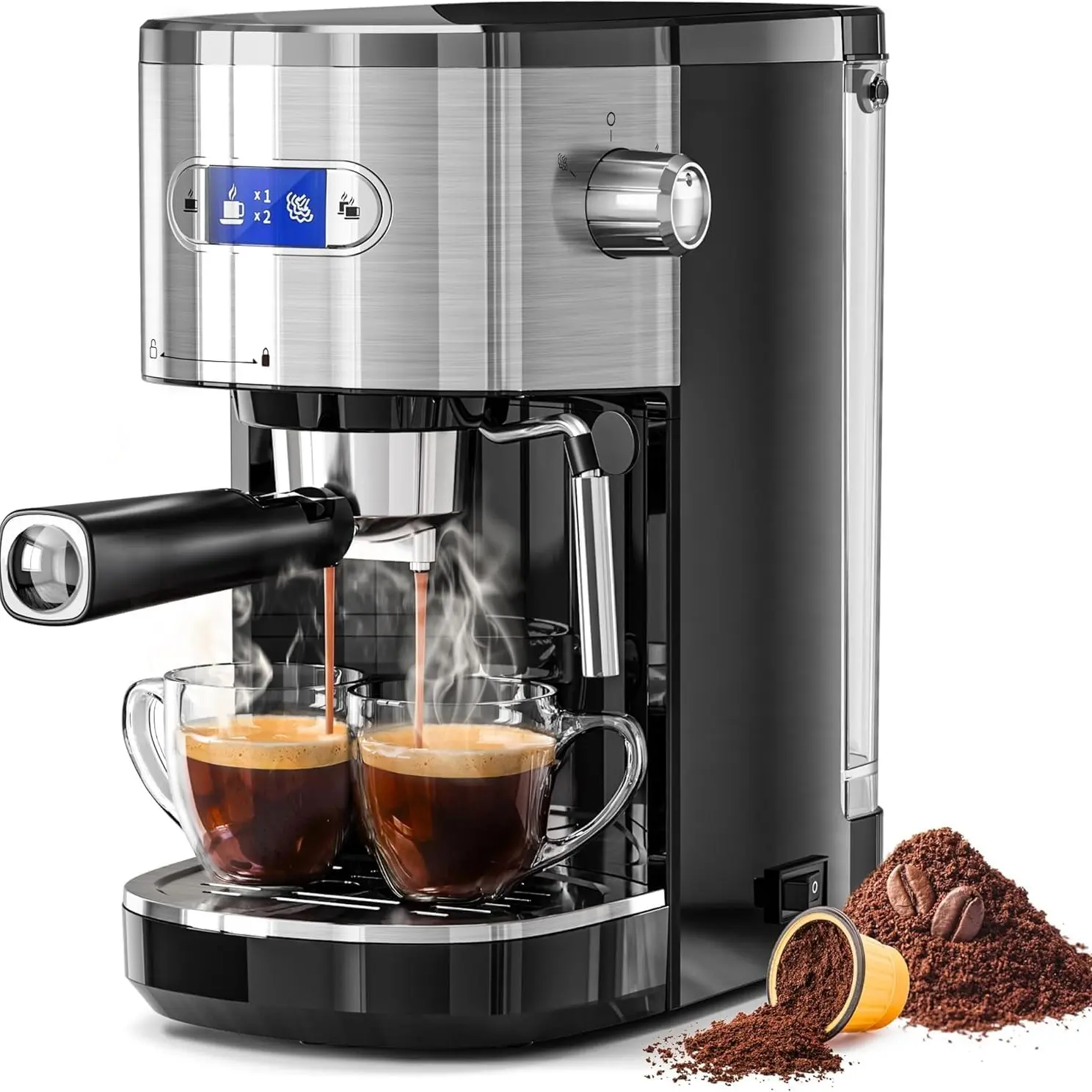 Espresso Machine with Milk Frother, 20 Bar Compact Espresso Maker with 45 OZ Removable Tank, Stainless Steel Coffee Machine for Home, Office, Latte, Cappuccino Silver summerwins