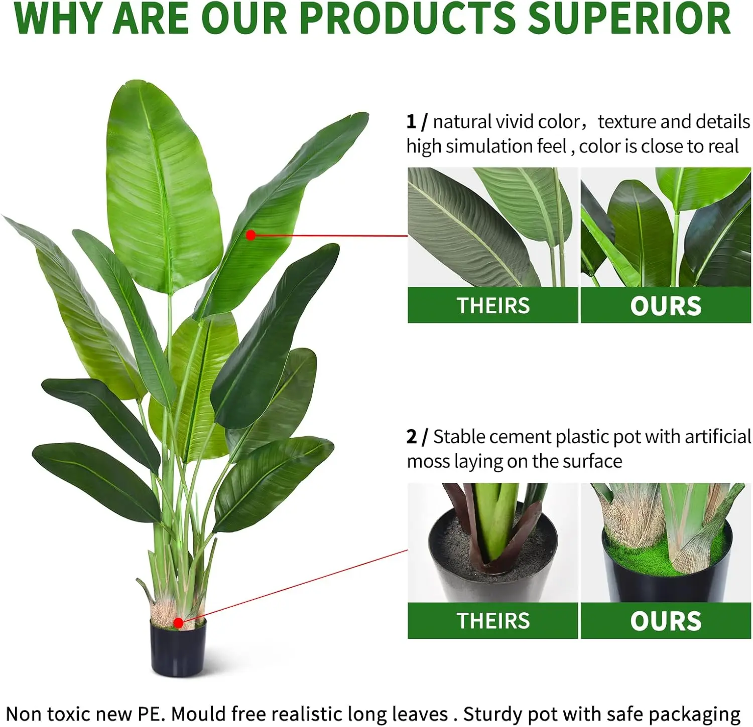 Artificial Bird of Paradise 5 Feet 60 Inch Premium UV Resistant Lifelike Fake Plant in Pot with Dried Moss for Office  Valentine's dayIndoor Outdoor Use Tropical Home Décor Tree Garden Decorations Decorative Flowers Ornaments Outdoorfun Gift - Fruit