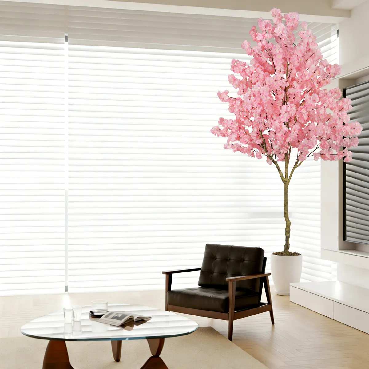 Elegant 6FT 7ft 8ft Artificial Cherry Blossom Tree with Cement Pot - Lifelike Silk Faux Floral Plant for Home Office Wedding Indoor Outdoor Decor Pink White