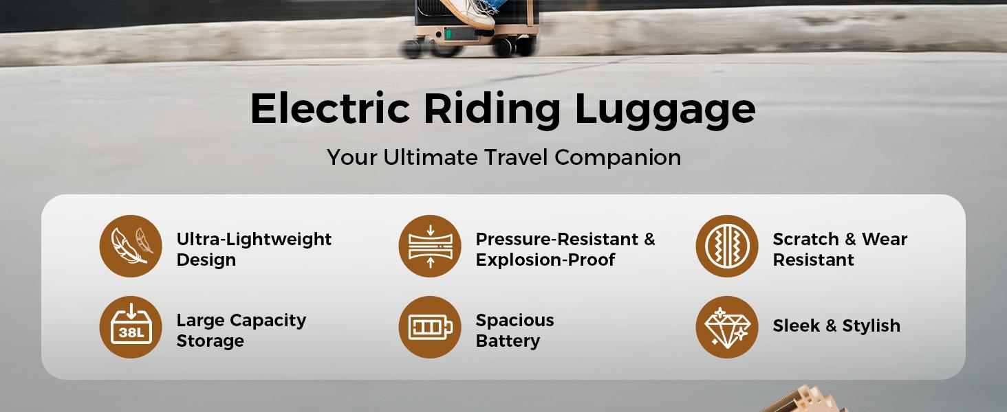 【TSA-Approved】Electric Suitcase Scooter, Electric Riding Luggage with 250W Motor, Removable 95.7Wh Battery (Pressure-Resistant & Explosion-Proof) | 38L Storage, Ultra-Lightweight 13.2LBS, Adjustable Speed 2.5-8MPH, Hard Shell Spinner Suitcase with TSA Loc