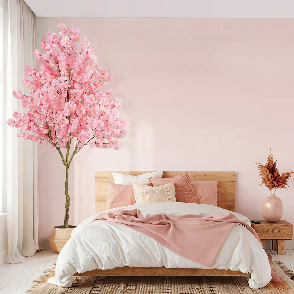 Elegant 6FT 7ft 8ft Artificial Cherry Blossom Tree with Cement Pot - Lifelike Silk Faux Floral Plant for Home Office Wedding Indoor Outdoor Decor Pink White