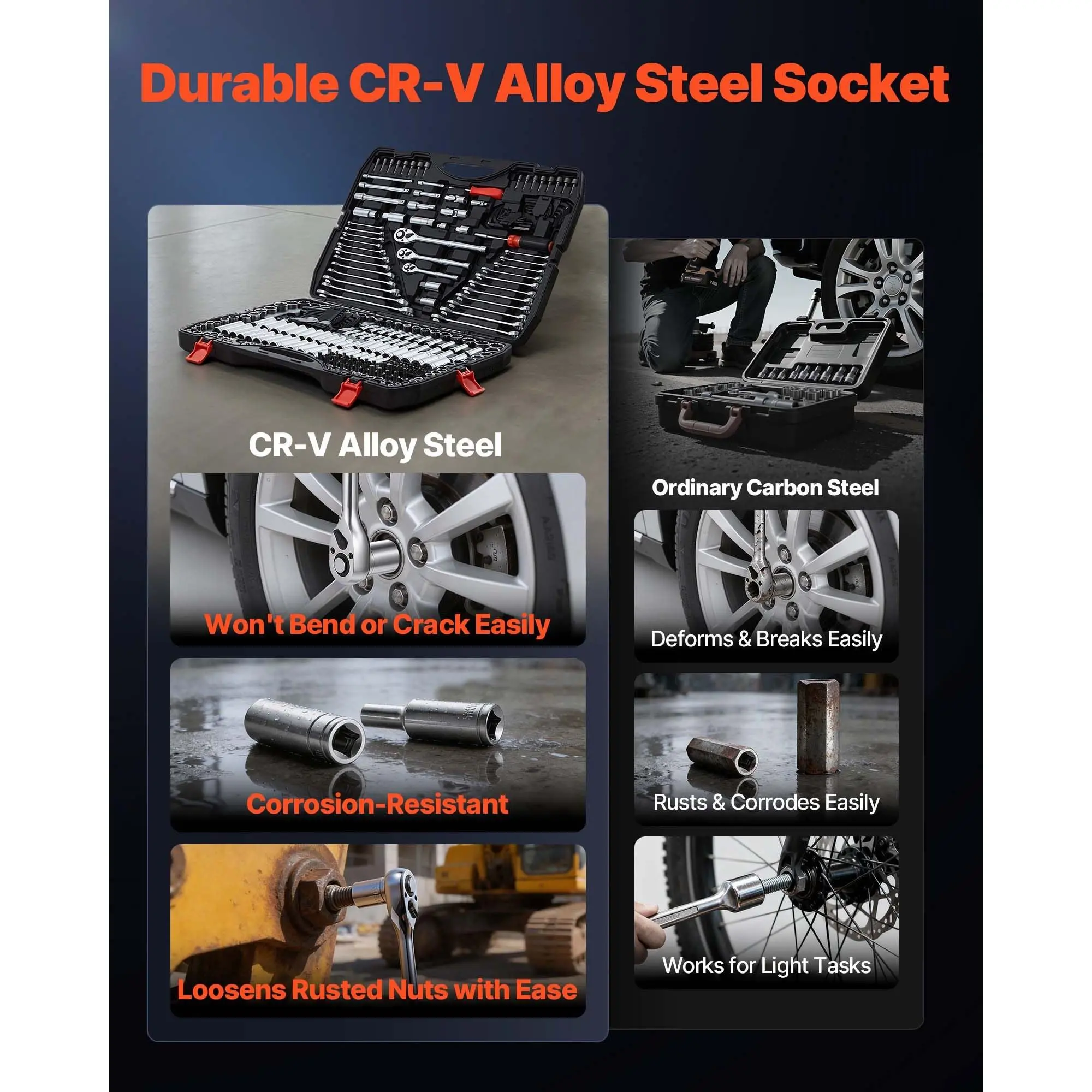 308-Piece CR-V Steel Mechanics Tool Set - 1/4 in, 3/8 in, 1/2 in Drive, Rust-Resistant SAE/Metric Socket Set, Wrenches, Screwdriver Bits, Accessories with Storage Case for Auto Repair