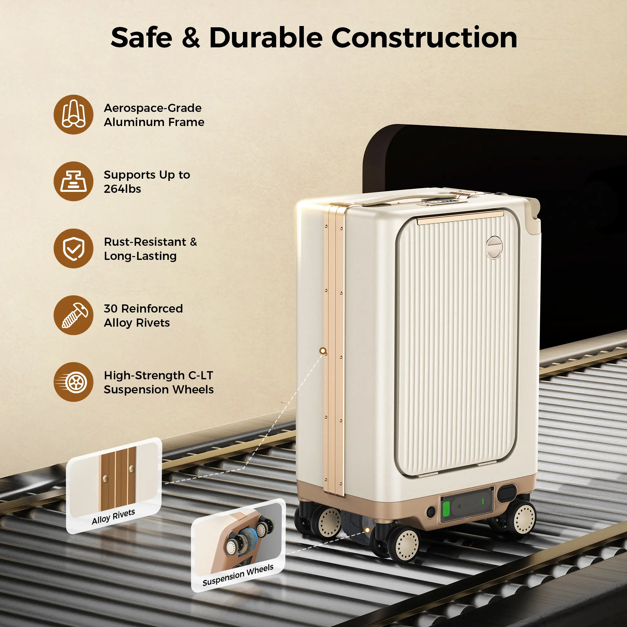 【TSA-Approved】Electric Suitcase Scooter, Electric Riding Luggage with 250W Motor, Removable 95.7Wh Battery (Pressure-Resistant & Explosion-Proof) | 38L Storage, Ultra-Lightweight 13.2LBS, Adjustable Speed 2.5-8MPH, Hard Shell Spinner Suitcase with TSA Loc