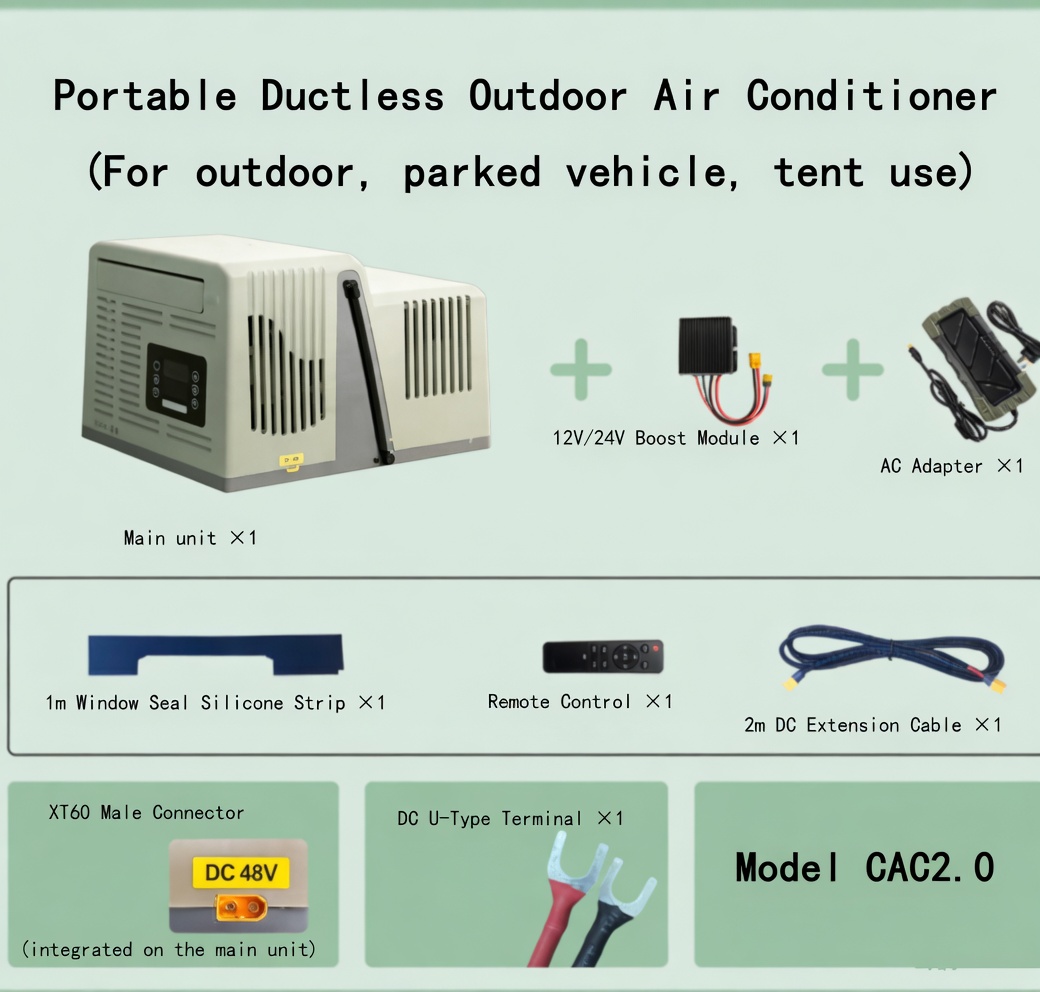 24V 48V Parking Air Conditioner Ductless Portable AC for Truck, Camper, Tent, No Hose Needed