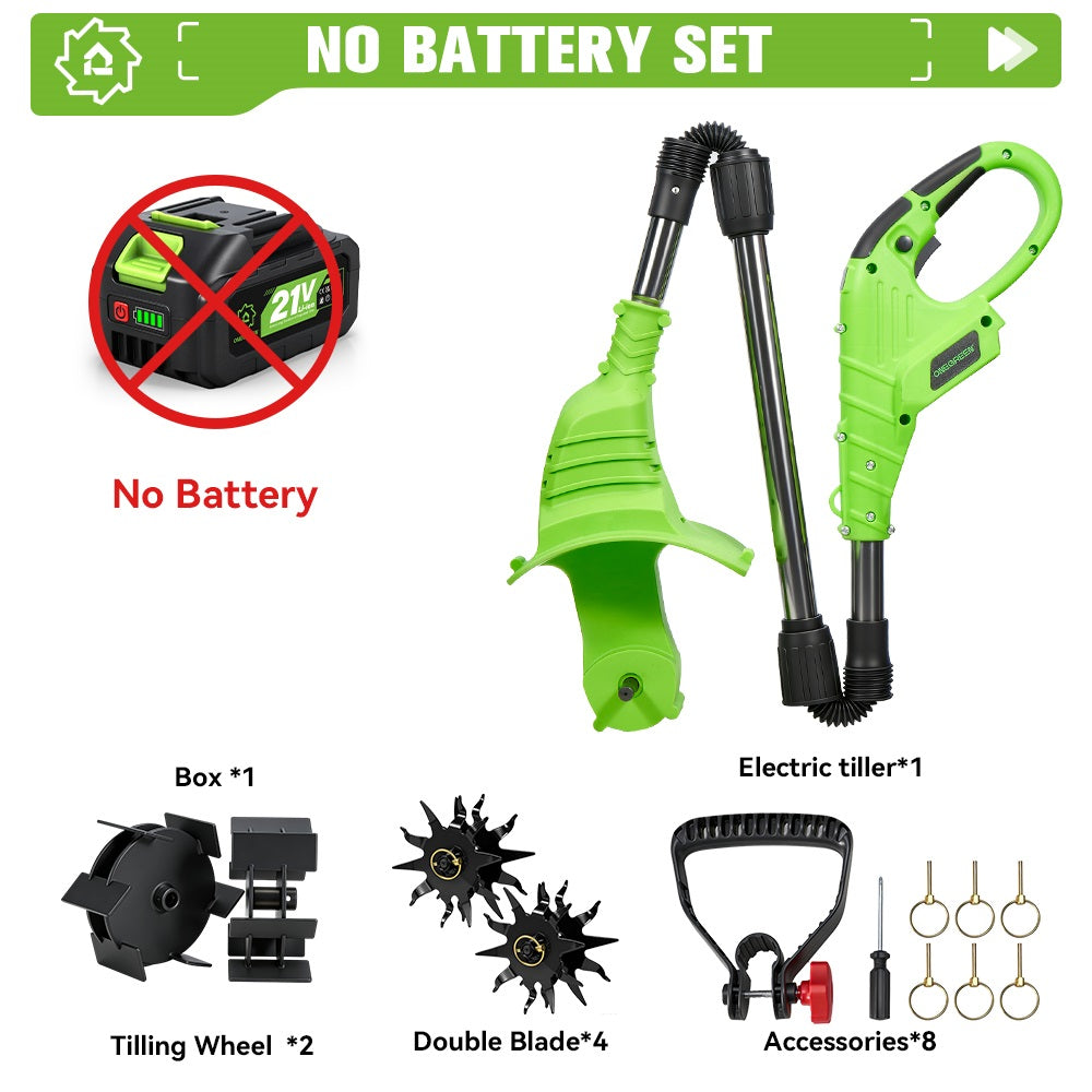 Umymall 8 In. Cordless Handheld Garden Tiller with Cultivating Blades & Tilling Wheels