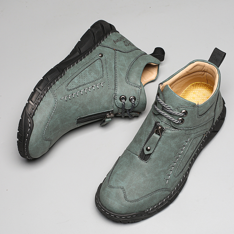 Herren-Walkingschuhe – Stabiles Obermaterial aus Leder | Breite Zehenpassform | Gesunde Durchblutung | Fußgewölbeunterstützung innen | Wasserdicht | Druckentlastung