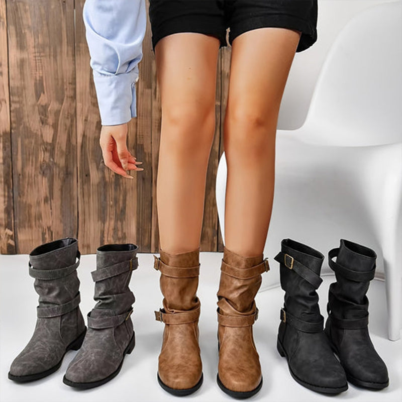 Damenstiefeletten im Vintage-Stil mit Niedrigem Absatz und Schnallendetail