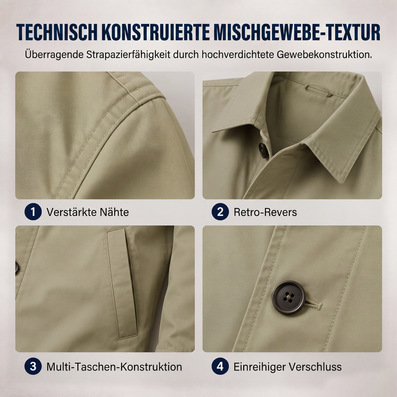 🔥Beliebtes Produkt！✨Wasserdichter mittellanger Trenchcoat, windfest & bequem für Alltag und Outdoor