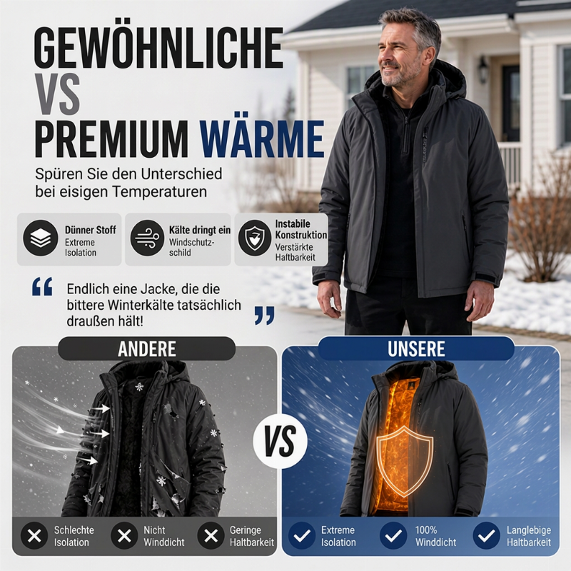 Wasserdichte Kapuzenjacke für Herren mit Plüschfutter
