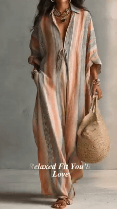 Casual Relaxed Beachwear Striped Flowing Stripe Striped V-Neck Maxi Dress
