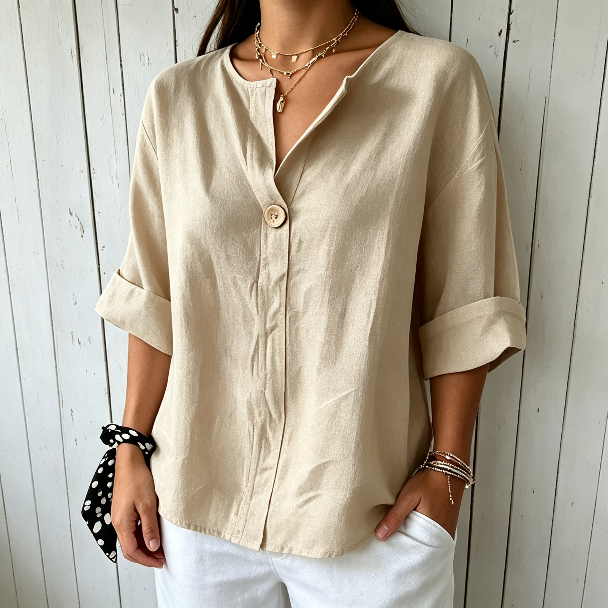 Clearance Sale🔥Women's Cotton-Linen V-Neck Top