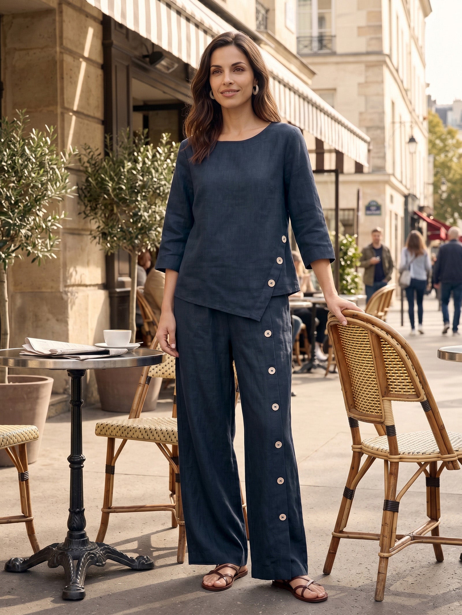 Casual two-piece set: linen cotton top and trousers – create a stylish look in 5 seconds