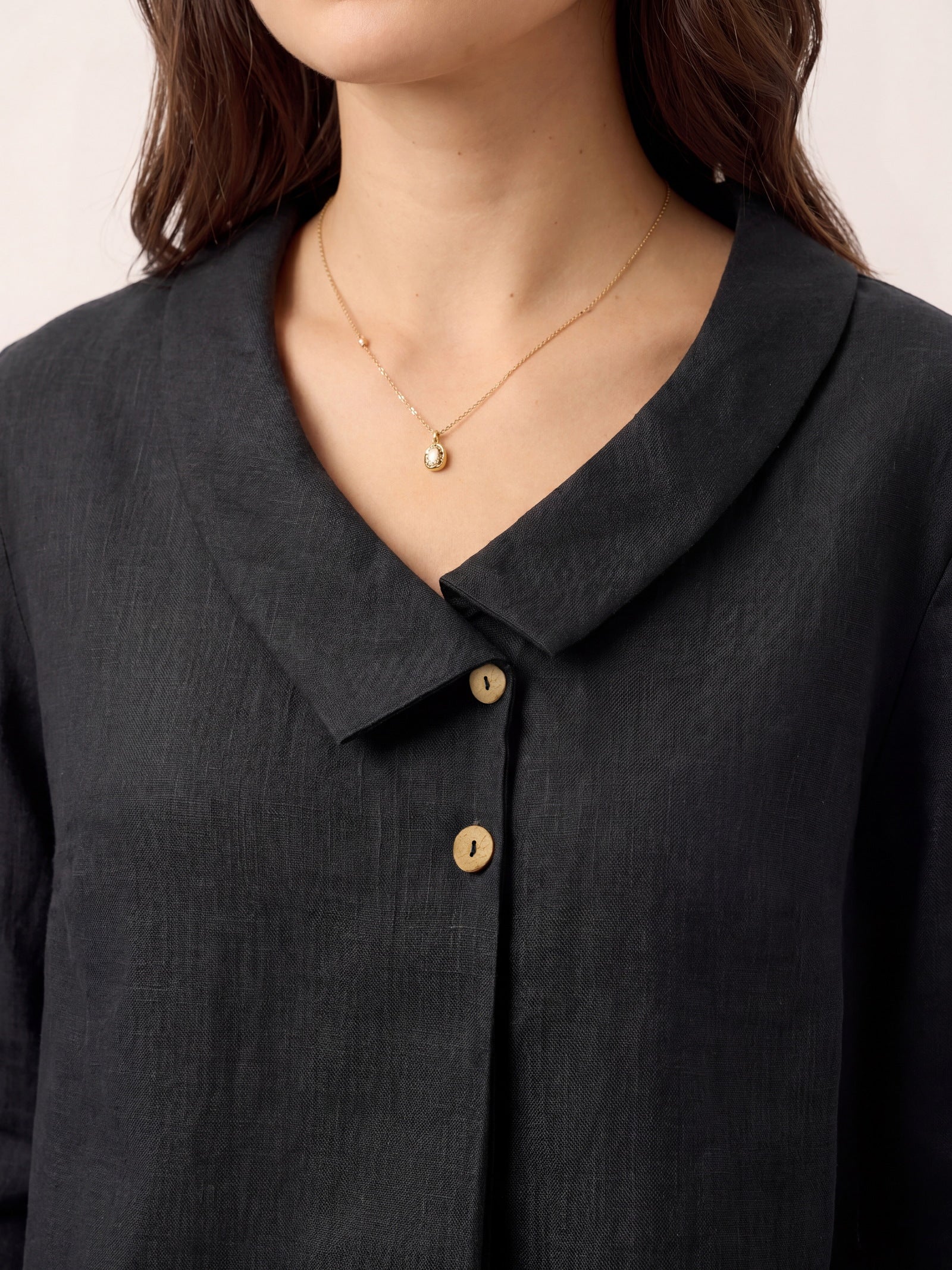 100% Linen Asymmetric Collar Inverted Pleat Top OTTILIE