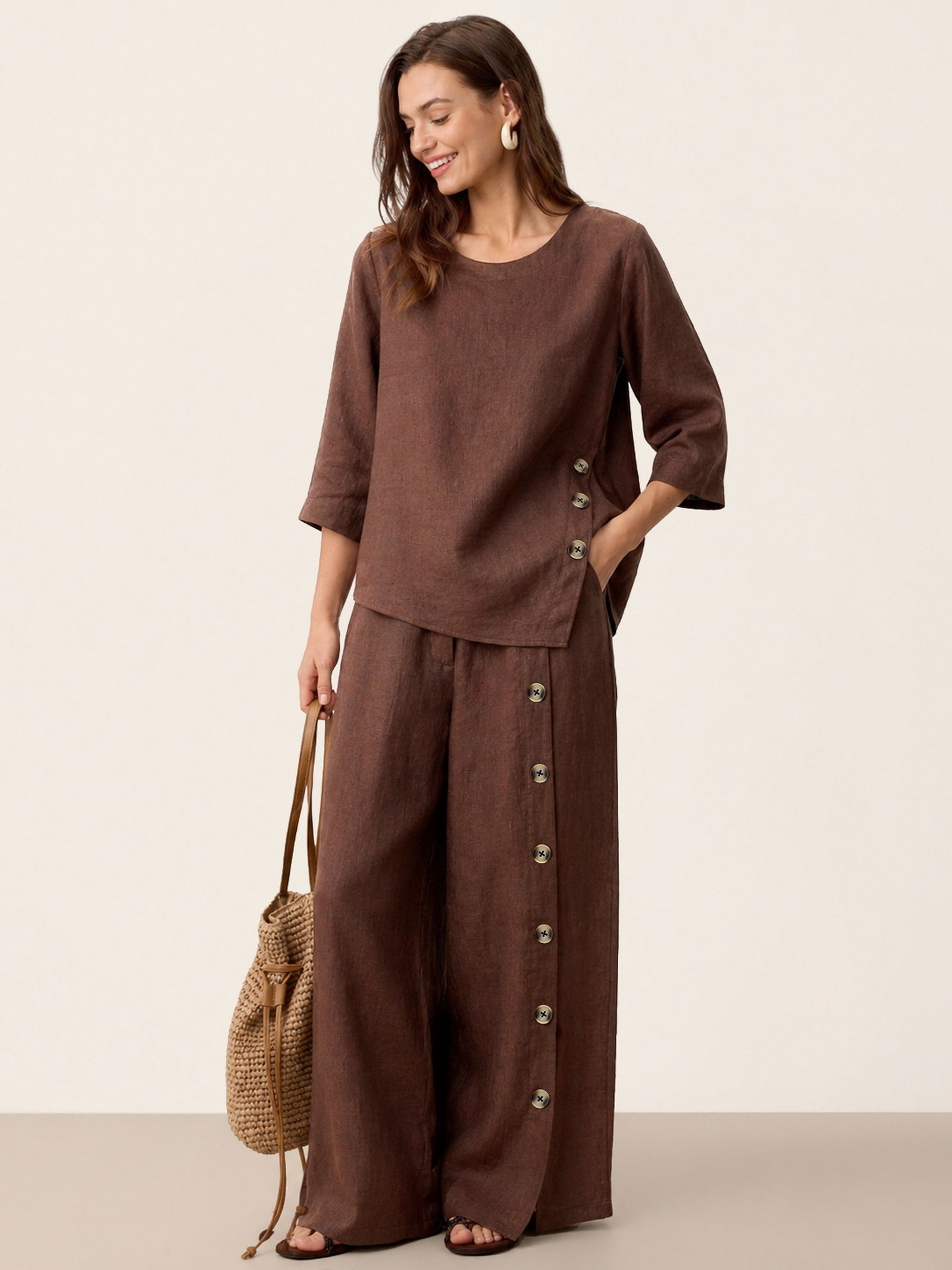 Casual two-piece set: linen cotton top and trousers – create a stylish look in 5 seconds