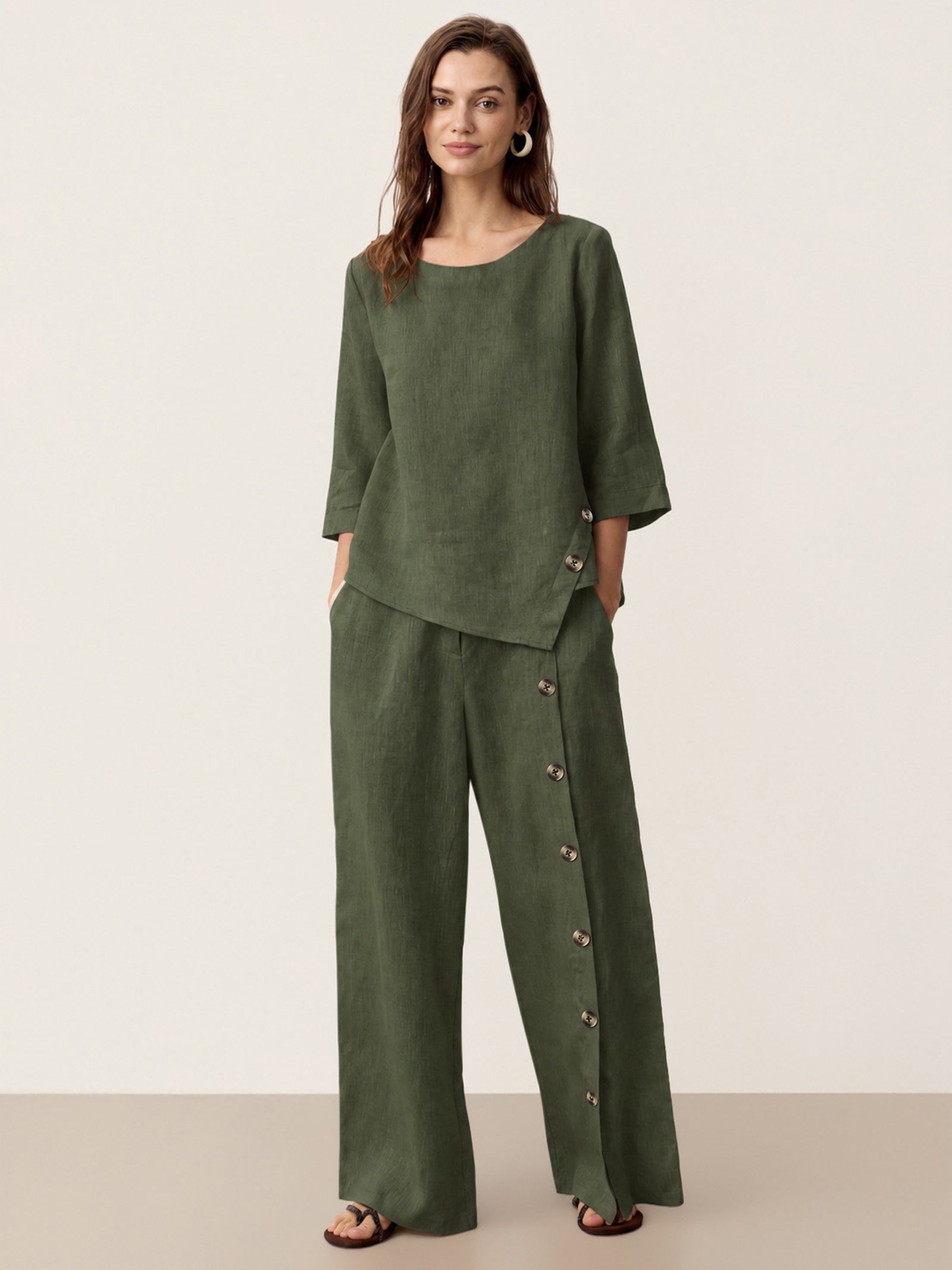 Casual two-piece set: linen cotton top and trousers – create a stylish look in 5 seconds