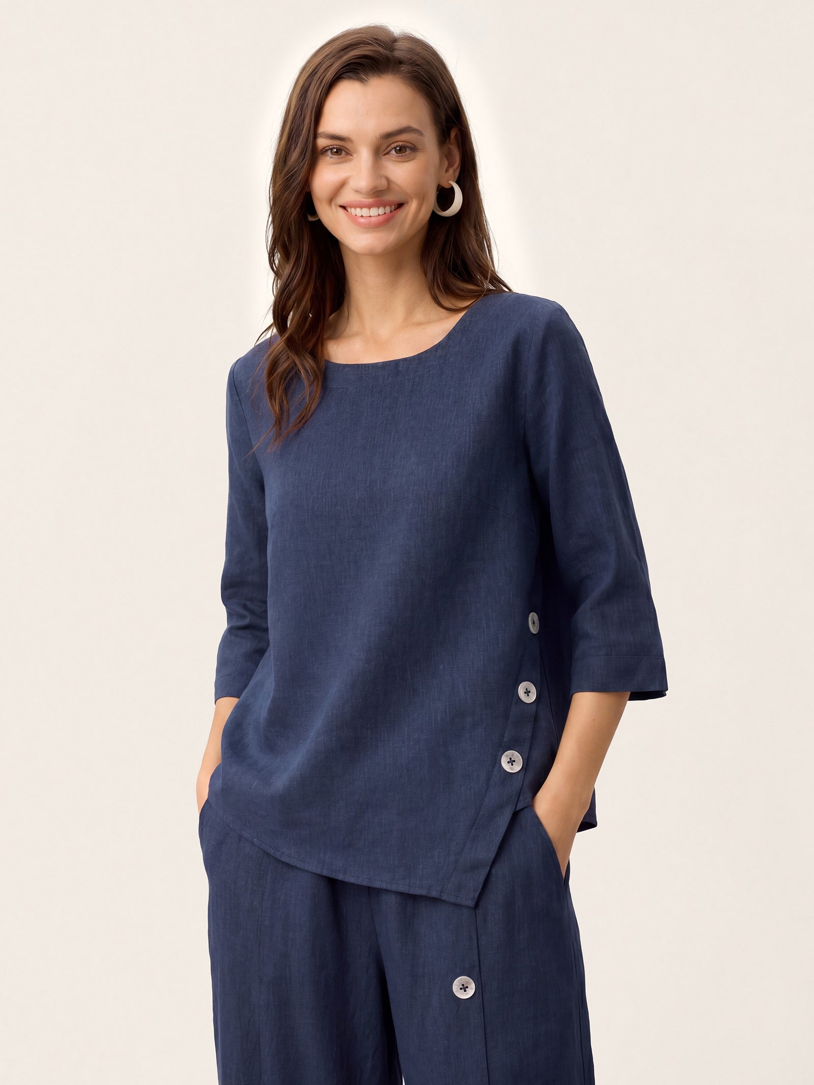 Casual two-piece set: linen cotton top and trousers – create a stylish look in 5 seconds