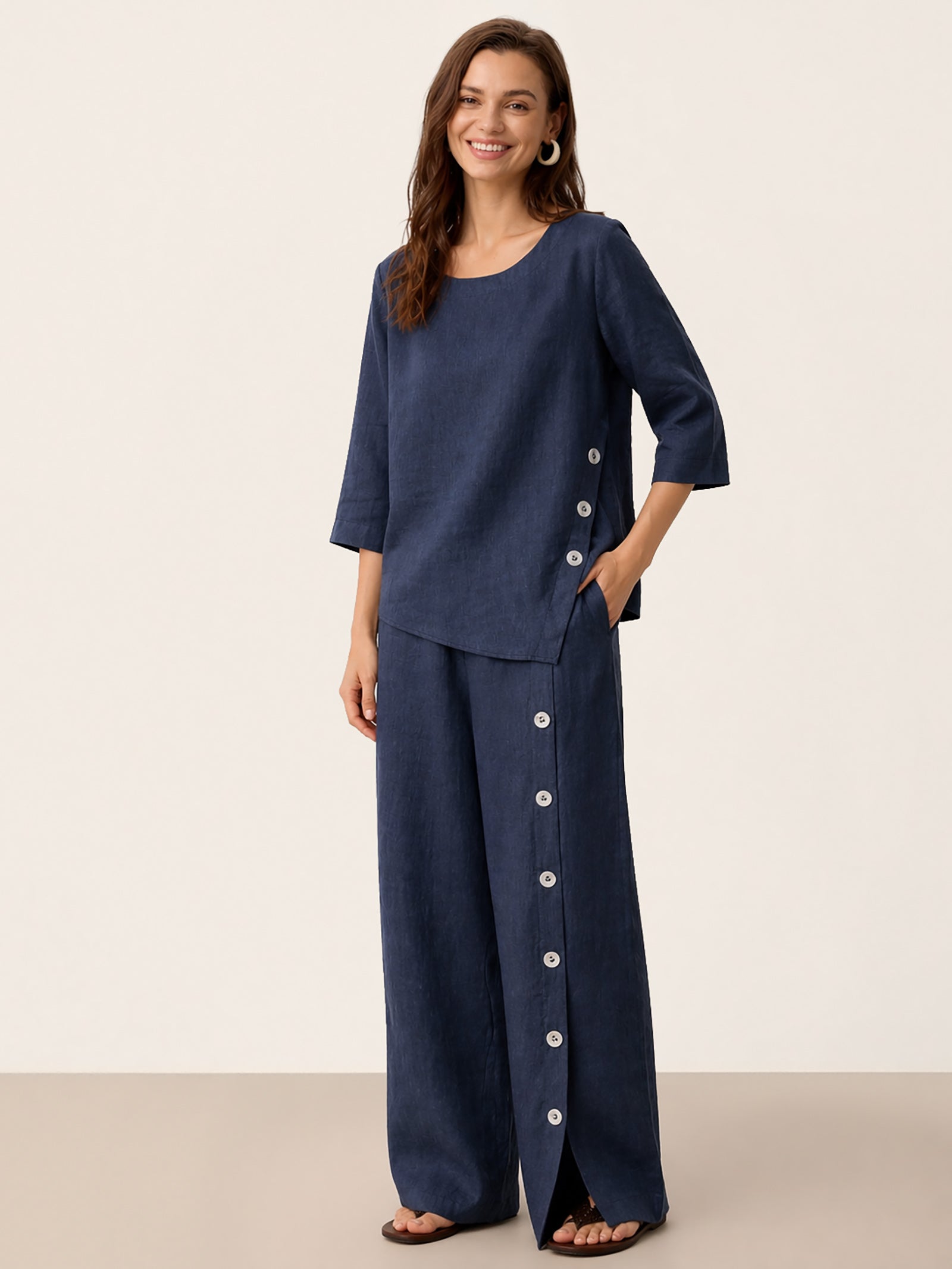 Casual two-piece set: linen cotton top and trousers – create a stylish look in 5 seconds