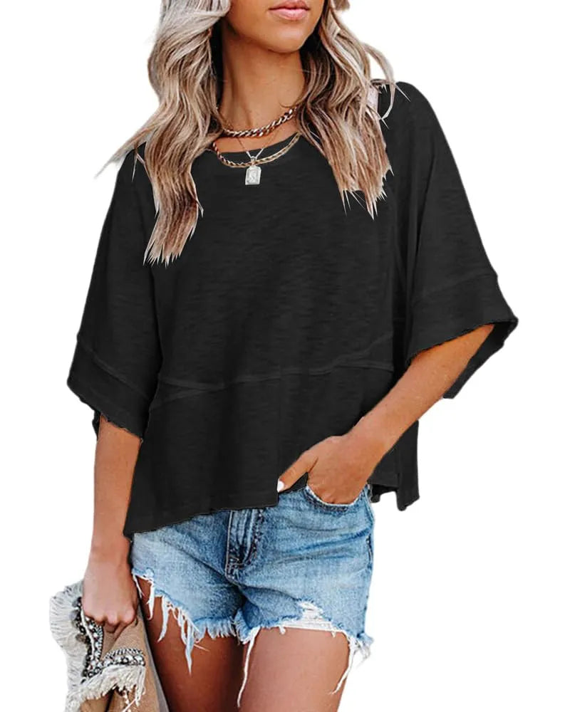 Limited time sale🔥Women's Summer Casual Crewneck Batwing Half Sleeve Tee