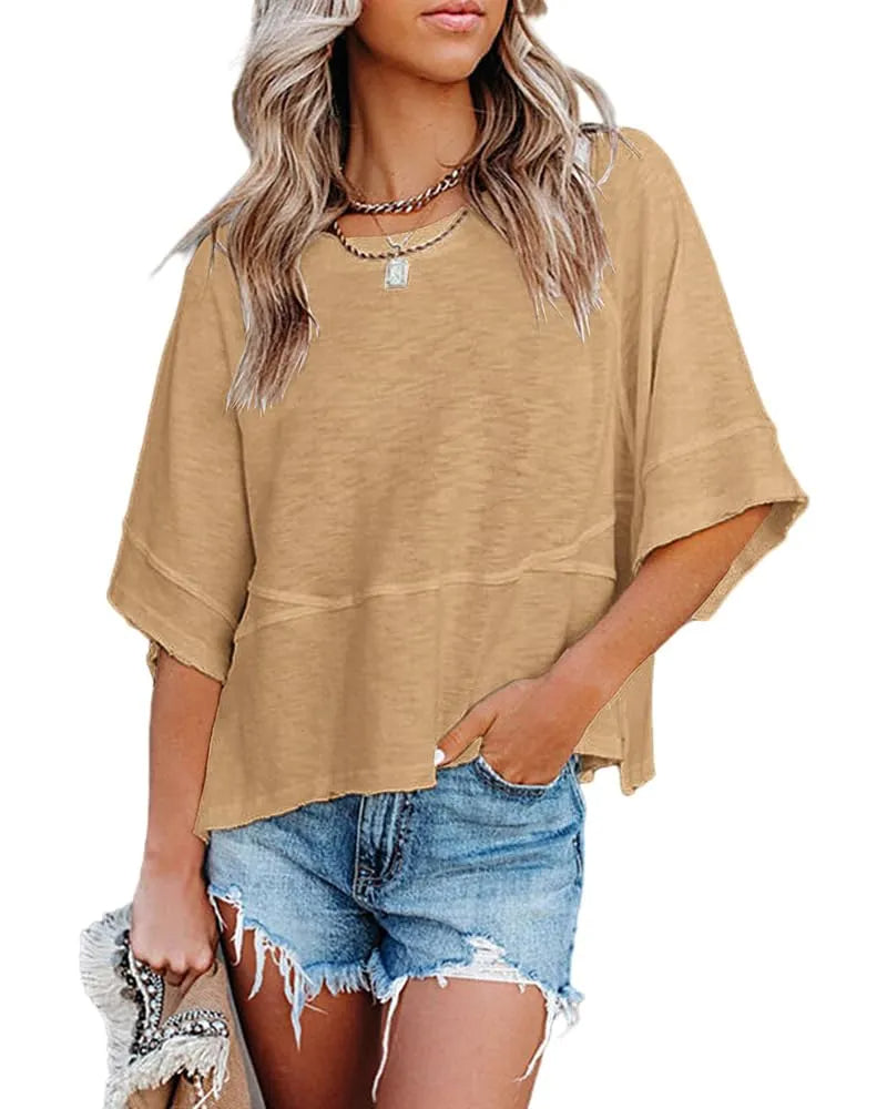 Limited time sale🔥Women's Summer Casual Crewneck Batwing Half Sleeve Tee