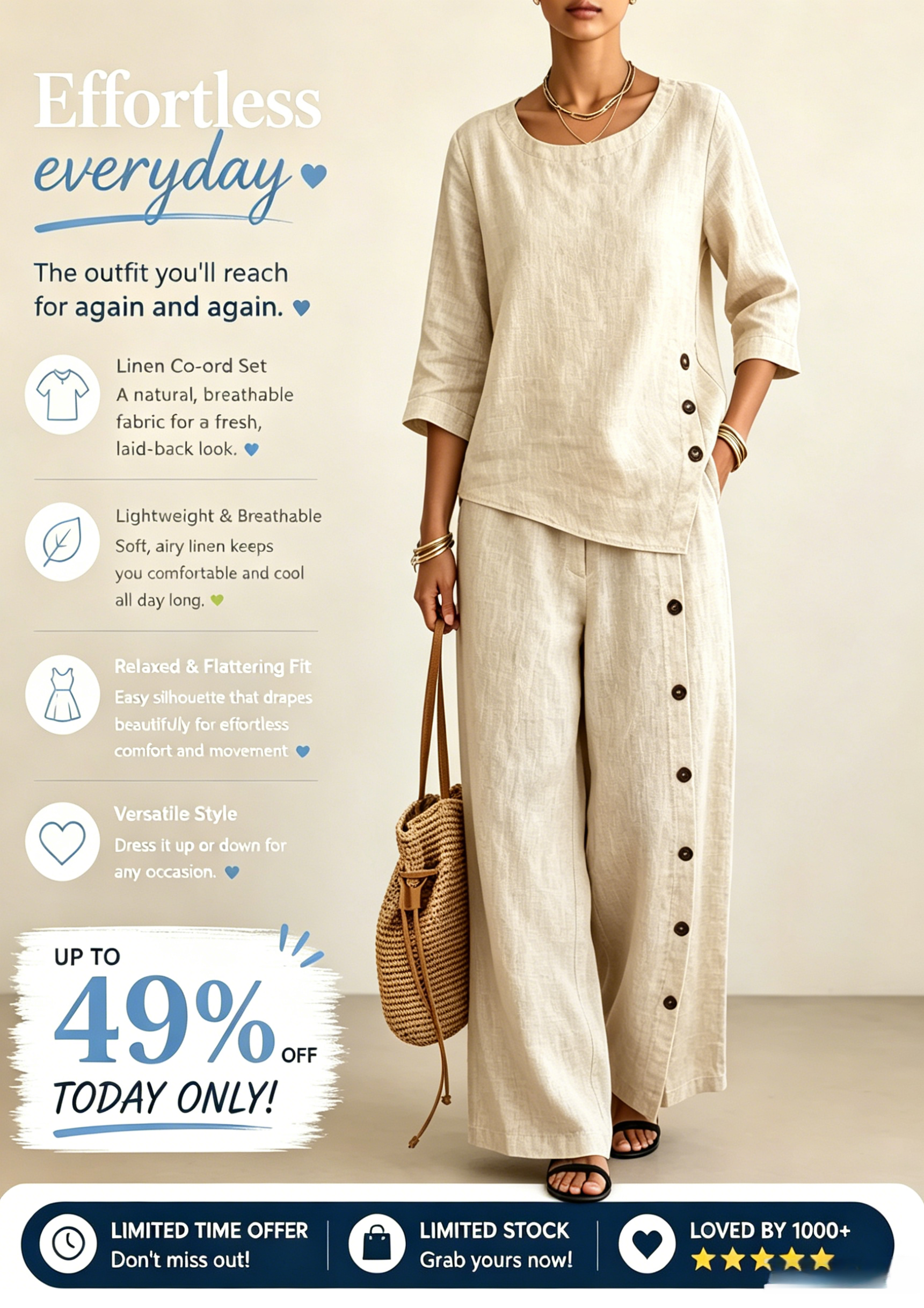 🌿Comfortable  Casual Two-Piece Set Linen Cotton