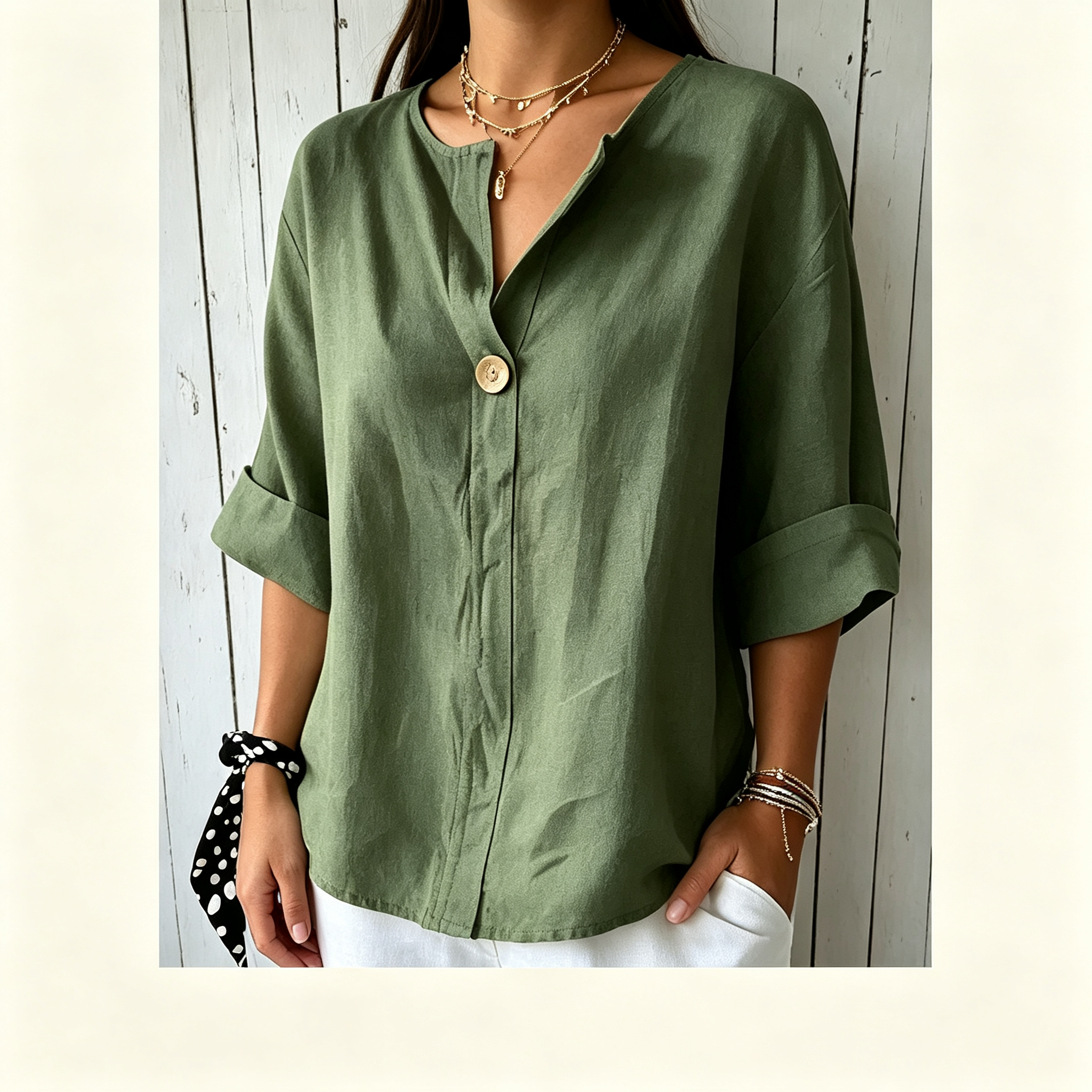 Clearance Sale🔥Women's Cotton-Linen V-Neck Top