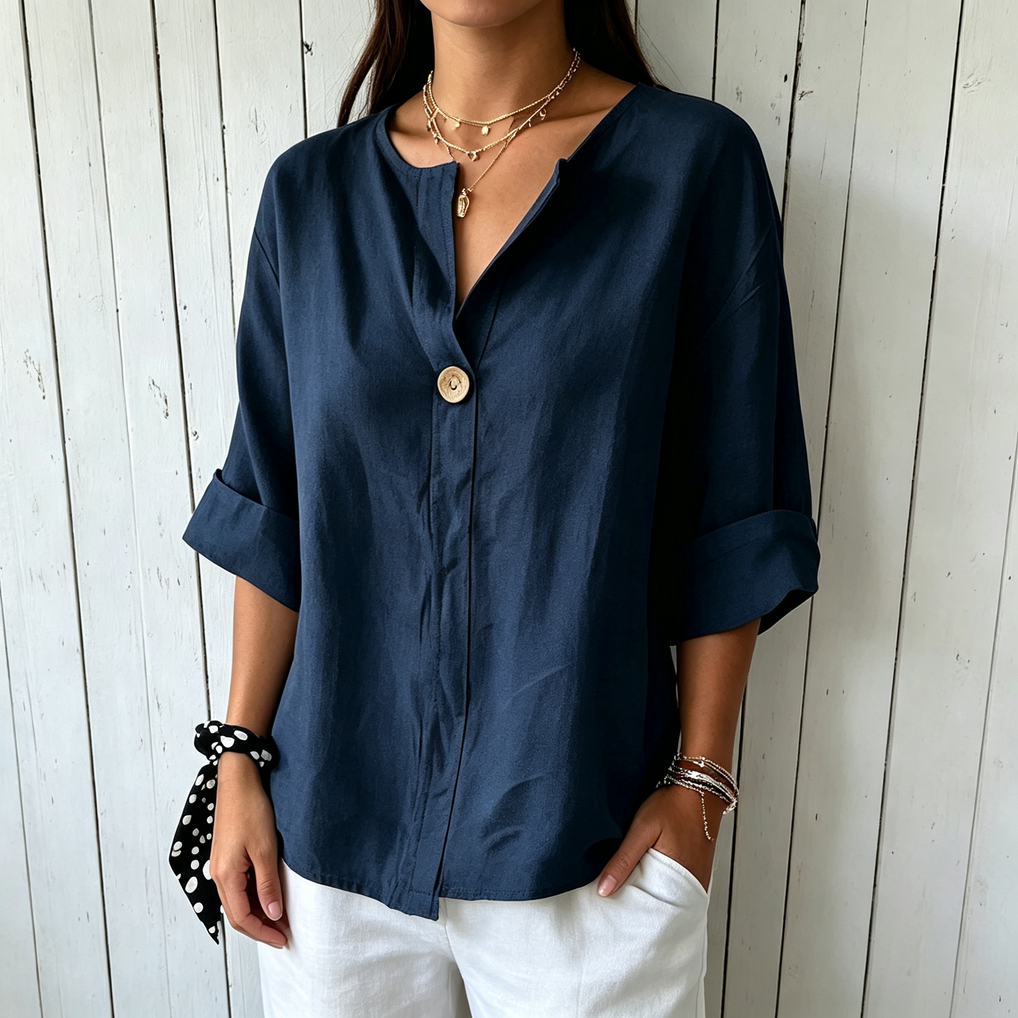 Clearance Sale🔥Women's Cotton-Linen V-Neck Top
