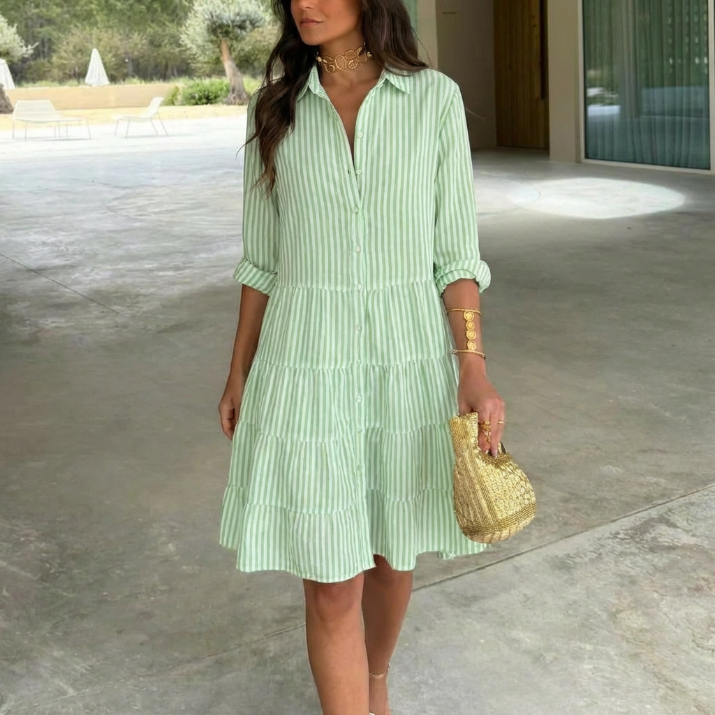 LIGHTWEIGHT STRIPED DRESS WITH BUTTONS DOWN THE FRONT
