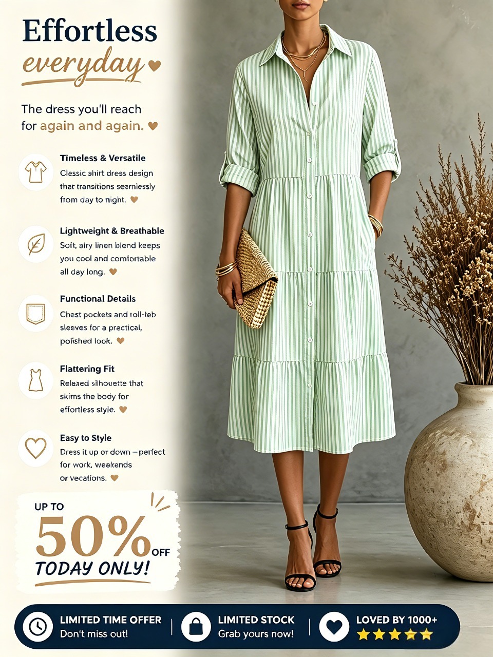 LIGHTWEIGHT STRIPED DRESS WITH BUTTONS DOWN THE FRONT