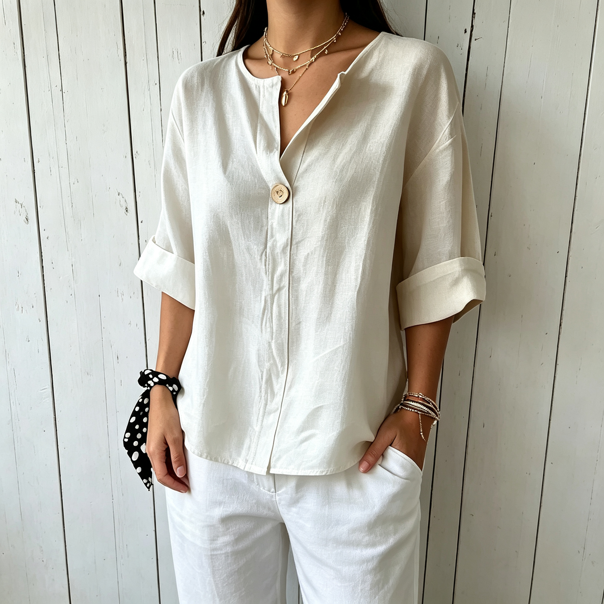 Clearance Sale🔥Women's Cotton-Linen V-Neck Top