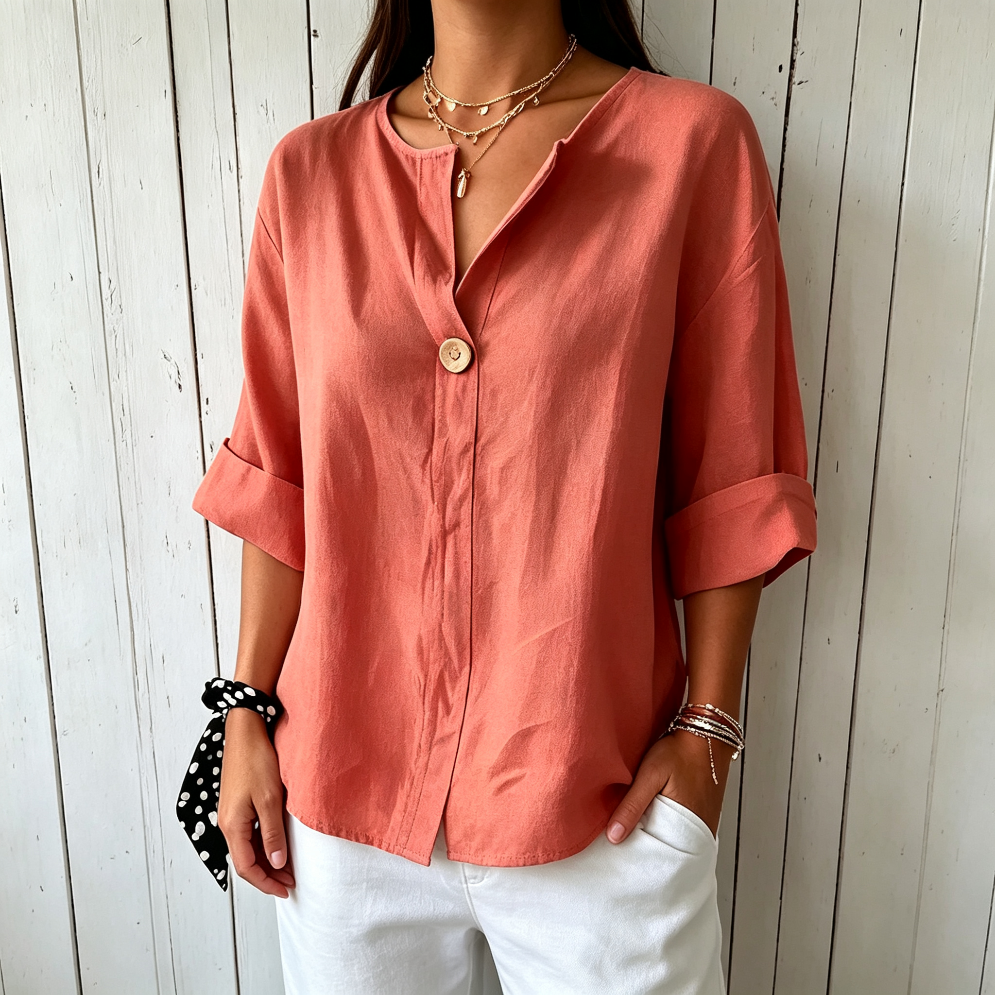 Clearance Sale🔥Women's Cotton-Linen V-Neck Top