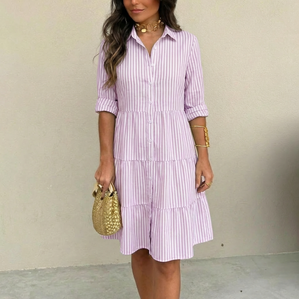 LIGHTWEIGHT STRIPED DRESS WITH BUTTONS DOWN THE FRONT