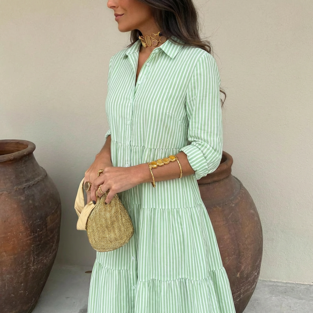 LIGHTWEIGHT STRIPED DRESS WITH BUTTONS DOWN THE FRONT