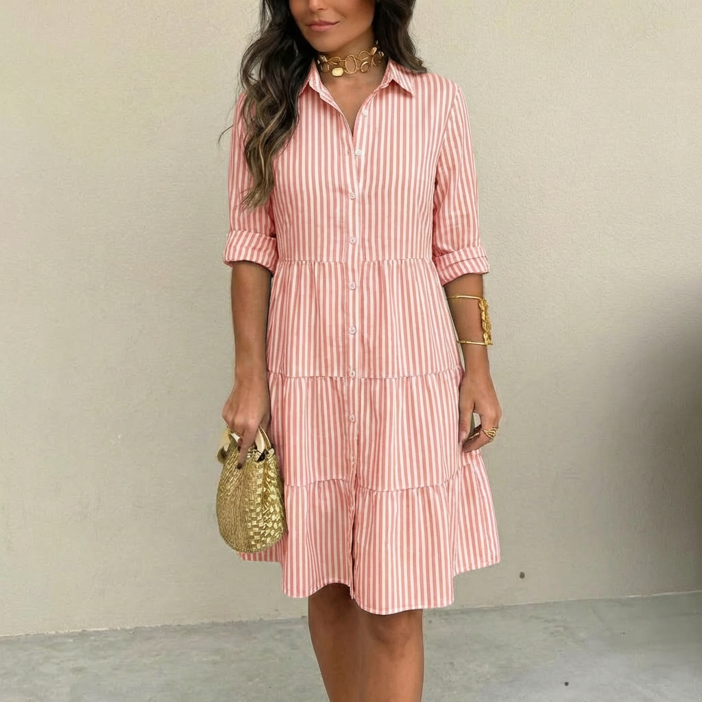 LIGHTWEIGHT STRIPED DRESS WITH BUTTONS DOWN THE FRONT