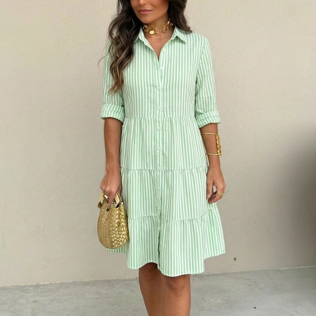 LIGHTWEIGHT STRIPED DRESS WITH BUTTONS DOWN THE FRONT