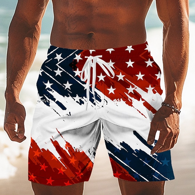 Men's US Flag America's 250th Anniversary Lined Shorts 2 in 1 Board Shorts Swim Shorts Mid Waist Patriotic Holiday Side Pockets With Compression Liner Elastic Drawstring Waist Designer Clothing