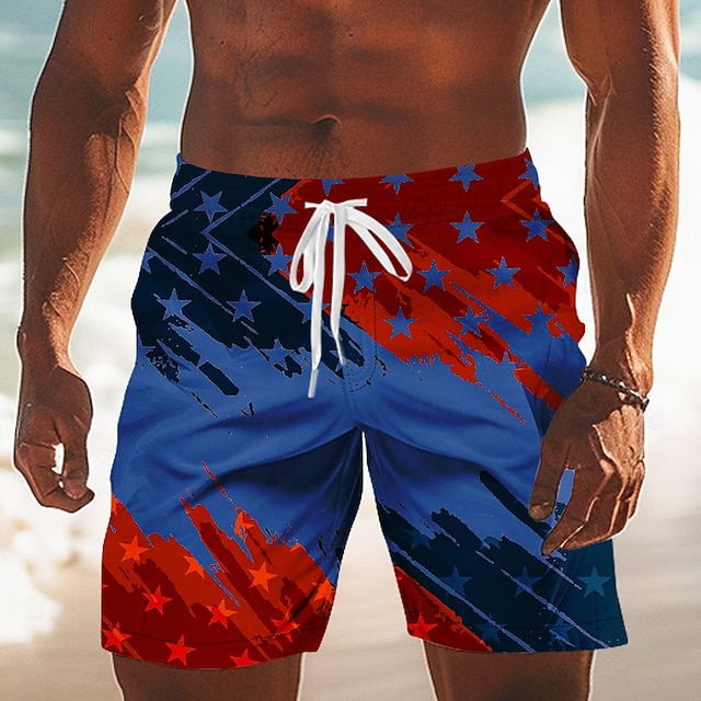 Men's US Flag America's 250th Anniversary Lined Shorts 2 in 1 Board Shorts Swim Shorts Mid Waist Patriotic Holiday Side Pockets With Compression Liner Elastic Drawstring Waist Designer Clothing