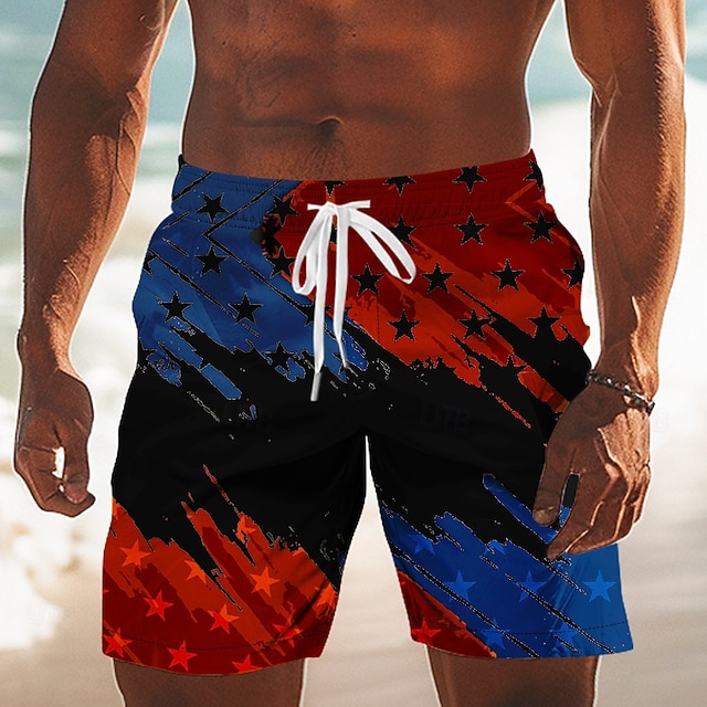 Men's US Flag America's 250th Anniversary Lined Shorts 2 in 1 Board Shorts Swim Shorts Mid Waist Patriotic Holiday Side Pockets With Compression Liner Elastic Drawstring Waist Designer Clothing