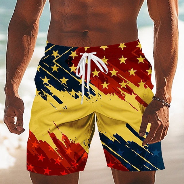 Men's US Flag America's 250th Anniversary Lined Shorts 2 in 1 Board Shorts Swim Shorts Mid Waist Patriotic Holiday Side Pockets With Compression Liner Elastic Drawstring Waist Designer Clothing