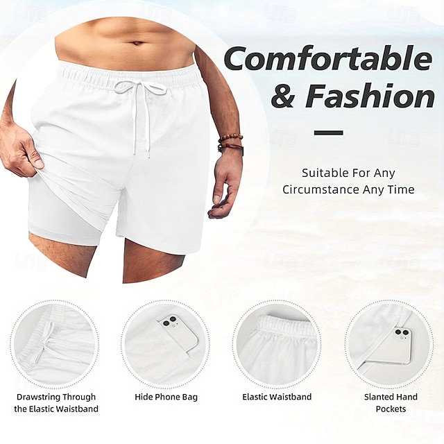 Men's US Flag America's 250th Anniversary Lined Shorts 2 in 1 Board Shorts Swim Shorts Mid Waist Patriotic Holiday Side Pockets With Compression Liner Elastic Drawstring Waist Designer Clothing