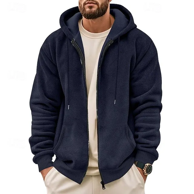 Men's Waffle Hoodies Zip Up Hoodie Hoodie Fleece Hoodie Hooded Plain Pocket Sports & Outdoor Daily Holiday Streetwear Basic Casual Fall 