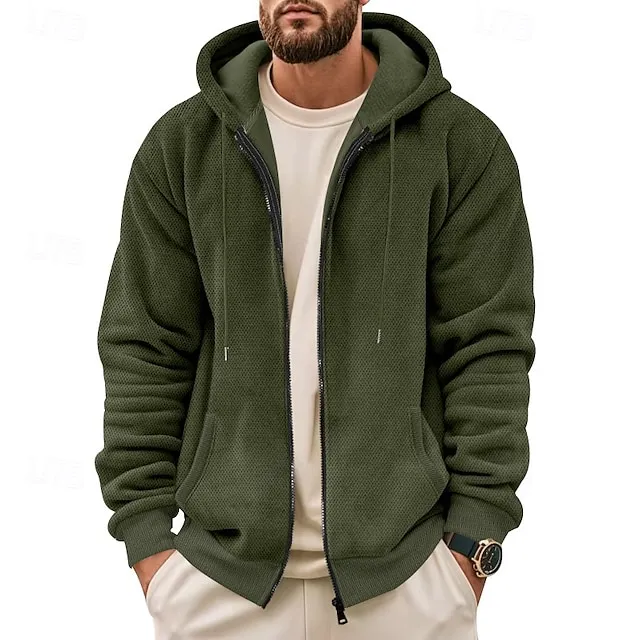 Men's Waffle Hoodies Zip Up Hoodie Hoodie Fleece Hoodie Hooded Plain Pocket Sports & Outdoor Daily Holiday Streetwear Basic Casual Fall 