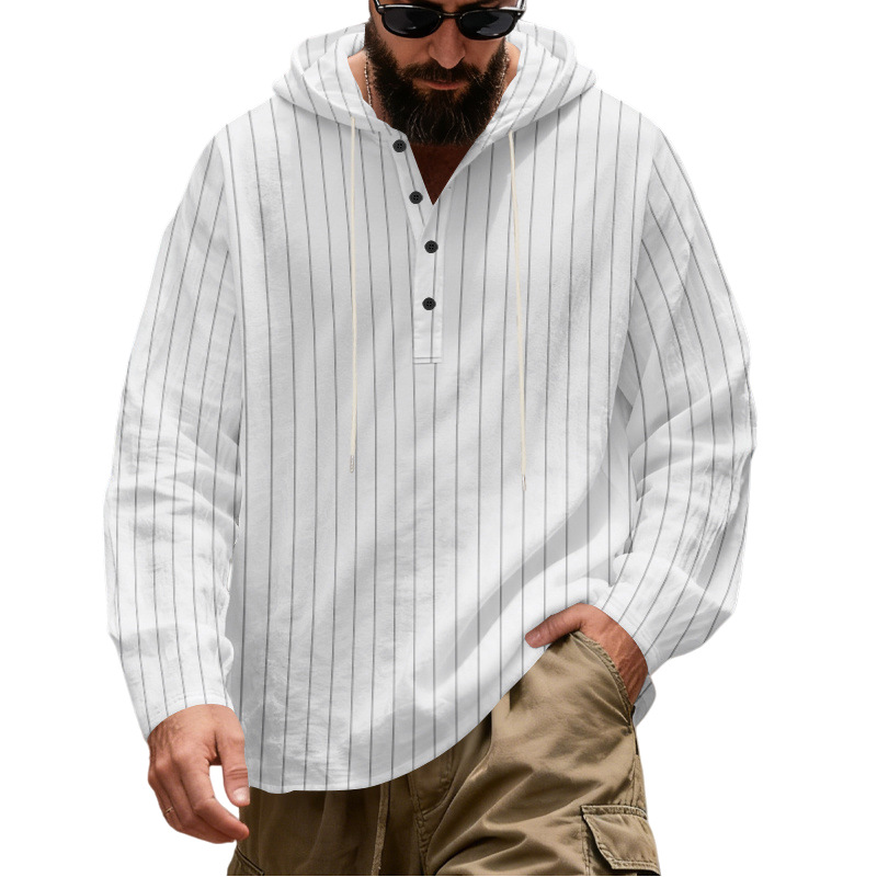 Men's Striped Hooded Button Pullover