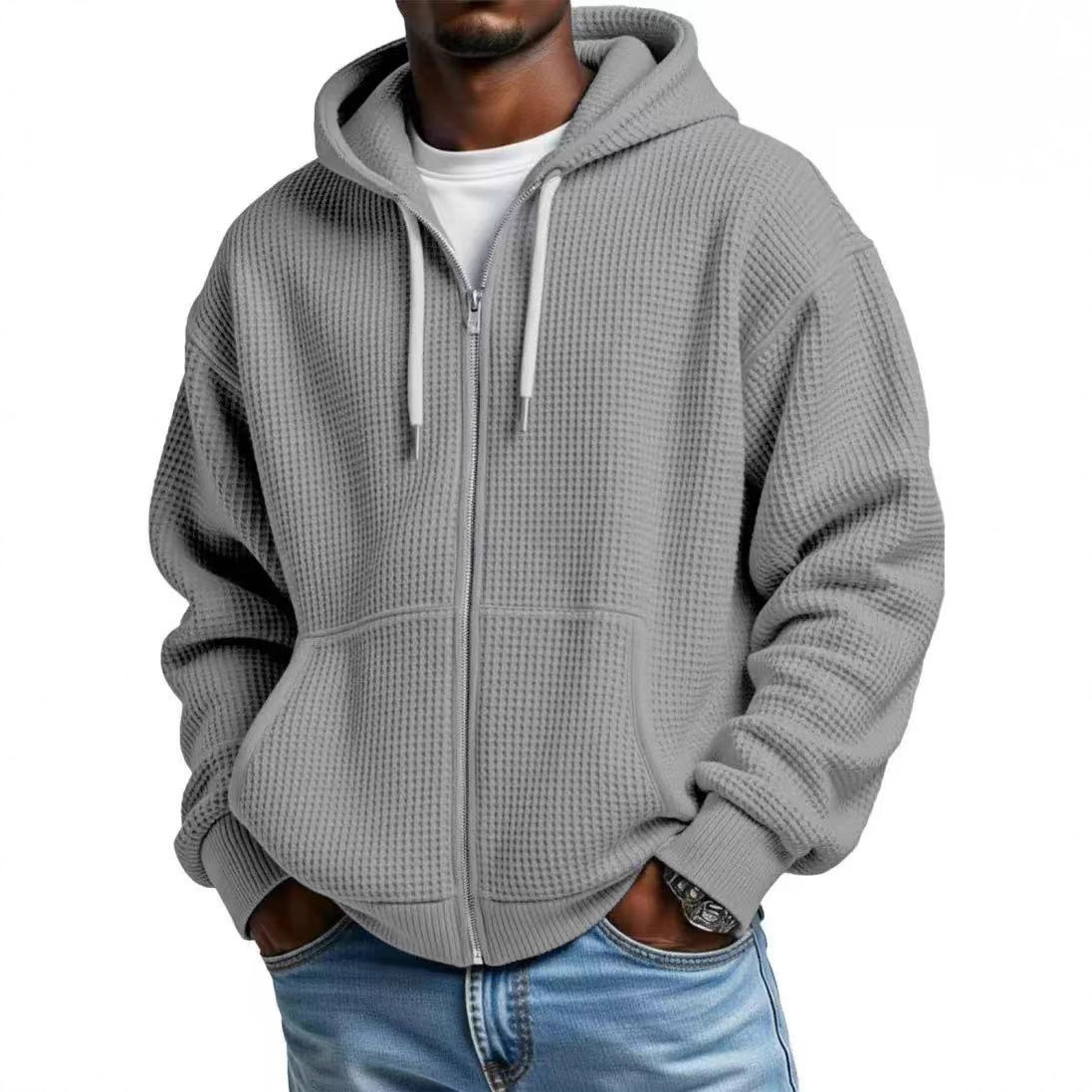 Men's Heavyweight Waffle-Knit Zip-Up Hoodie