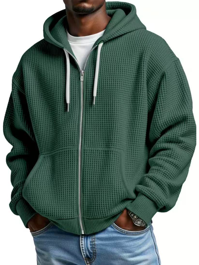 Men's Heavyweight Waffle-Knit Zip-Up Hoodie