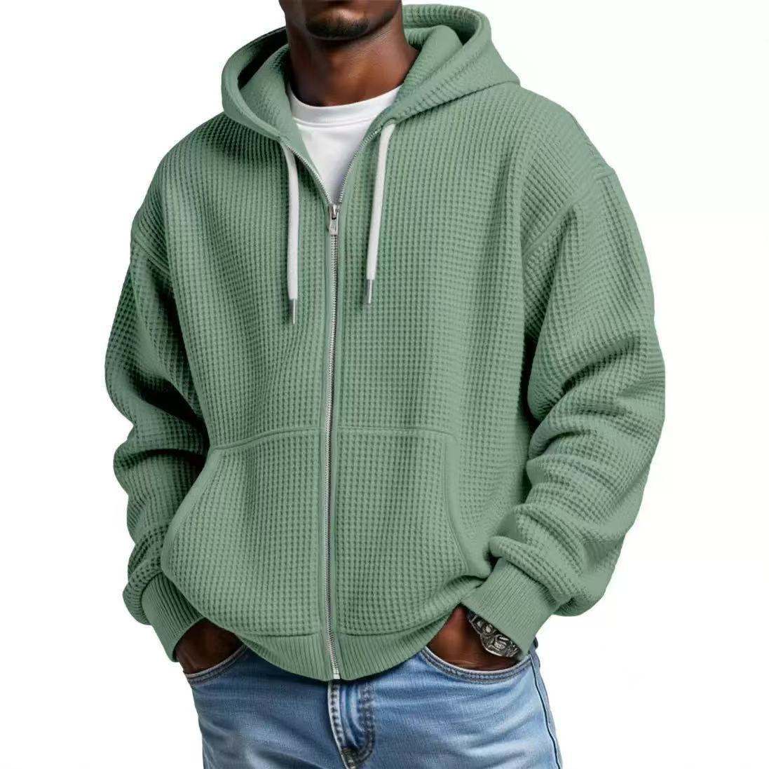 Men's Heavyweight Waffle-Knit Zip-Up Hoodie