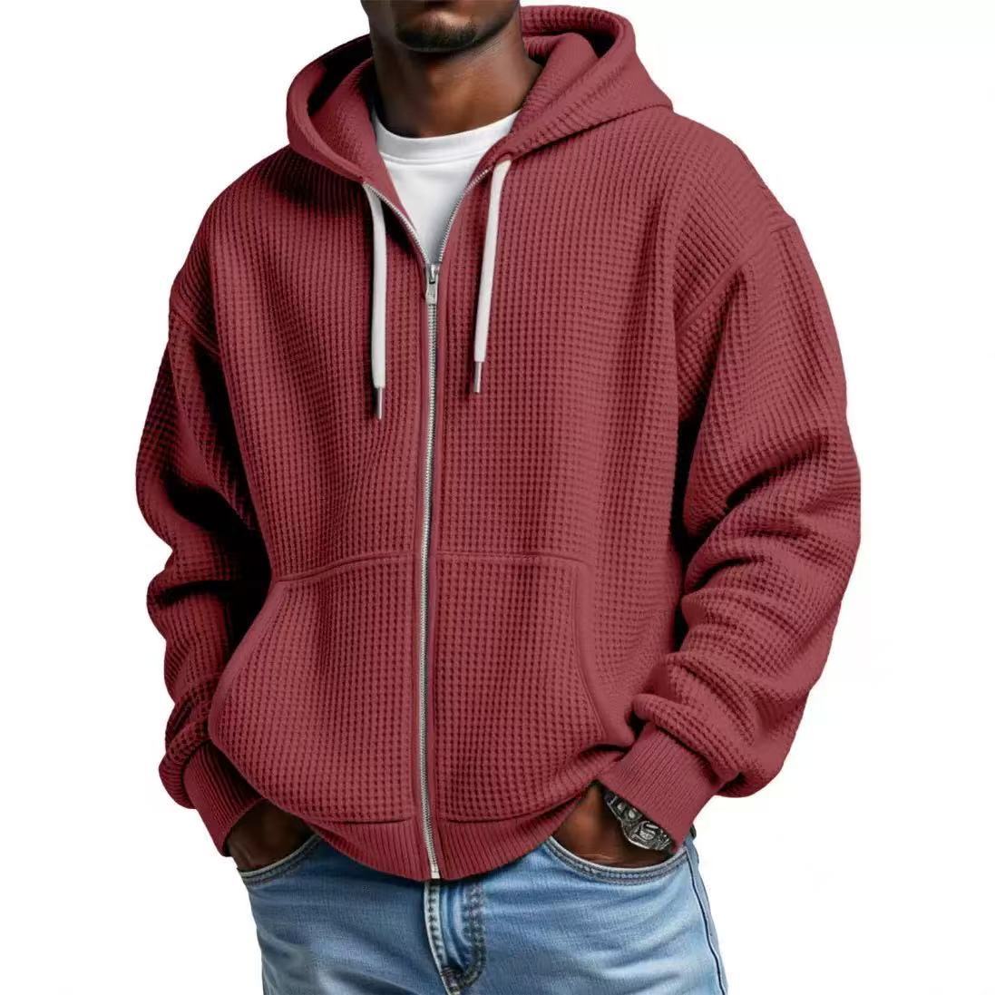 Men's Heavyweight Waffle-Knit Zip-Up Hoodie