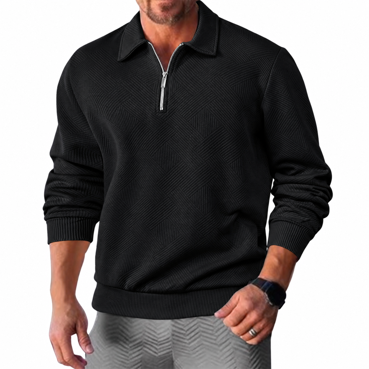 Men's Textured Half-Zip Polo Sweatshirt